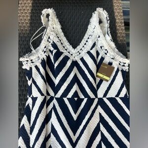 NWT Taylor Navy & White Diamond Jaquard Dress
